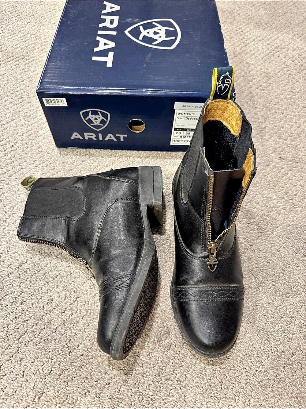 Ariat Scout Zip Paddock Women's Black Ankle Boots US 7.5 NWT